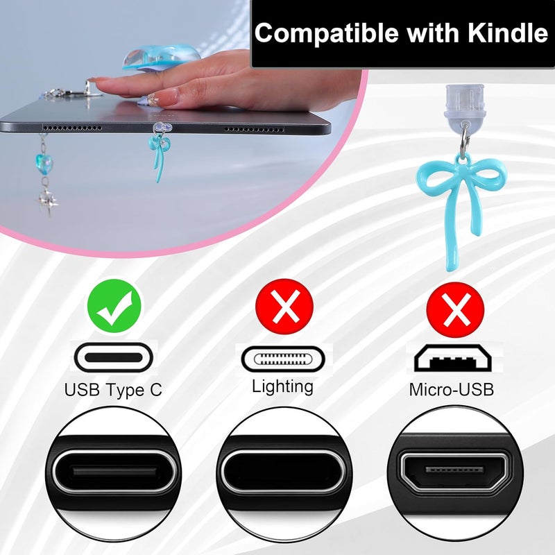 Costyleen مجموعة ملحقات كيندل الجذابة: سحر غطاء USB-C + حامل مضاد للانزلاق على شكل قلب أزرق + حلقة مفاتيح لامعة - متوافقة مع كيندل بيبر وايت الجيل 11 و 12 - Image 3